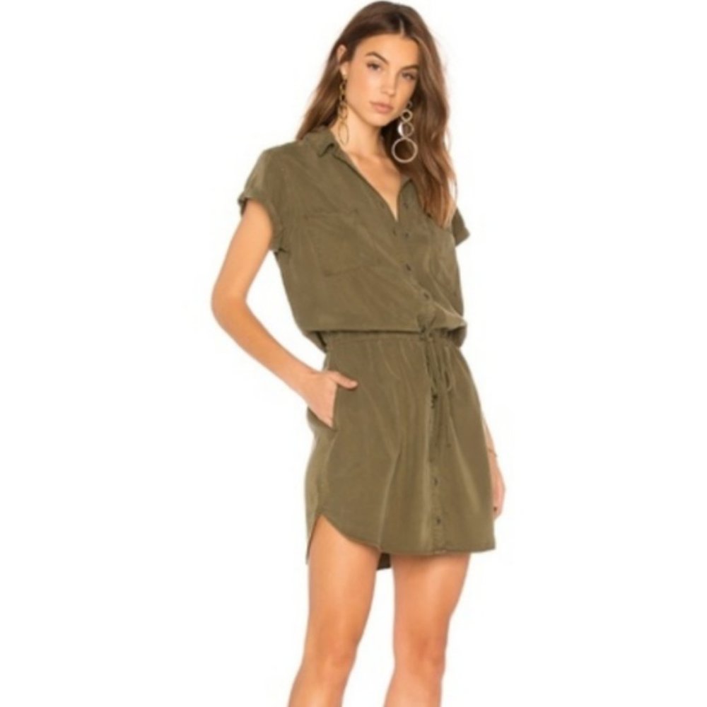 PAIGE Olive Button-Up Drawstring Shirtdress Size S
